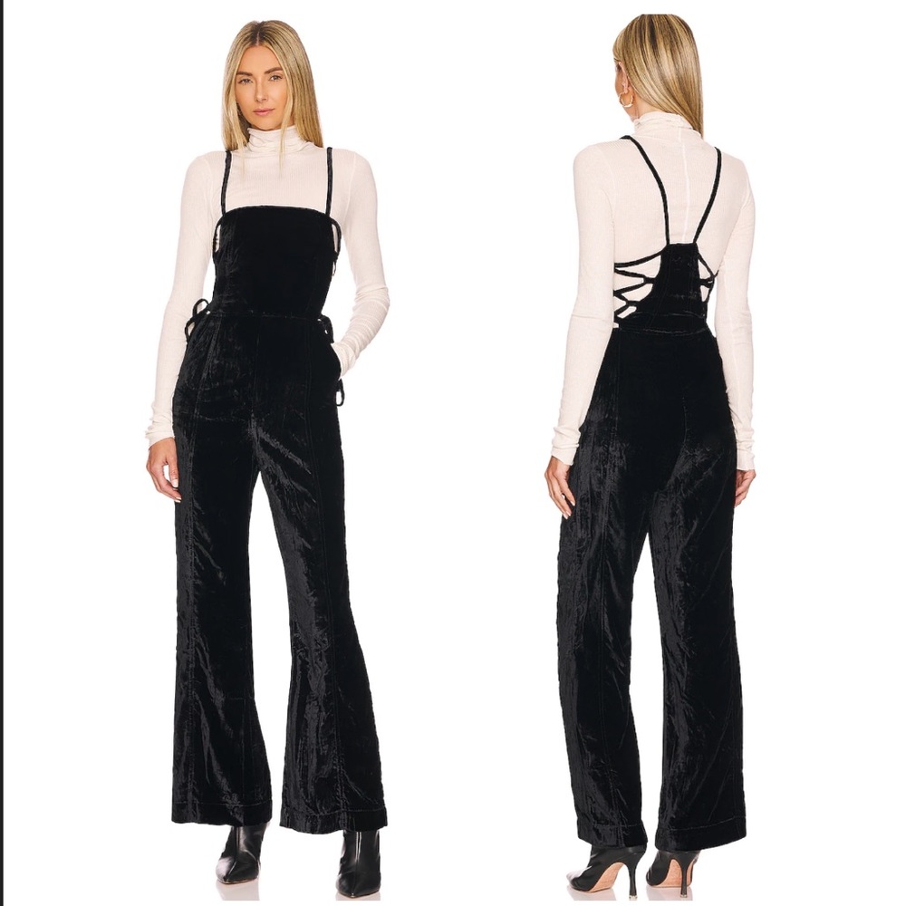 Free People Black Velvet Strappy Back Jumpsuit - Picture 4 of 13